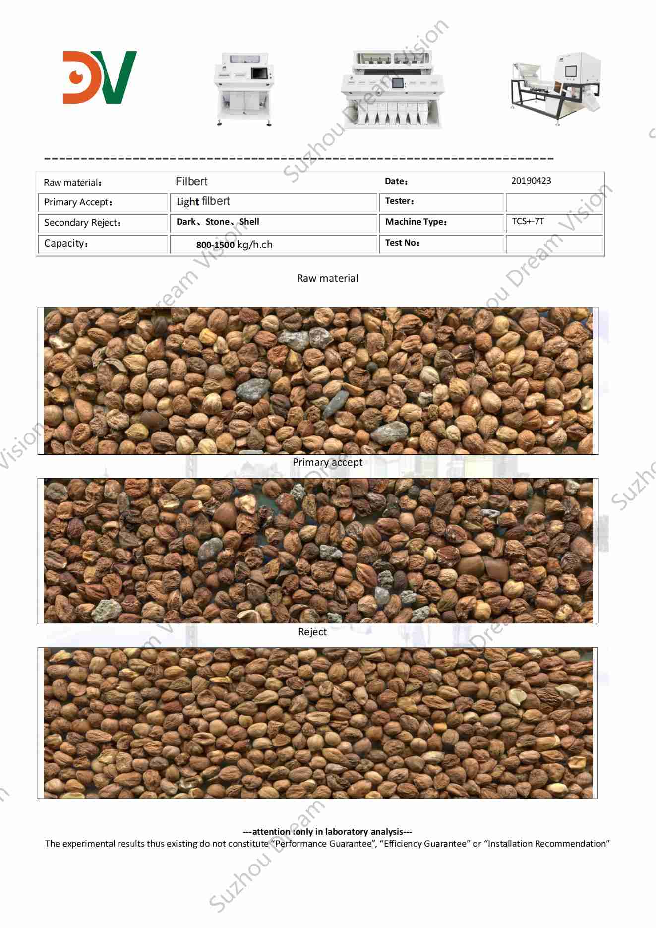 Informe de prueba del clasificador de color Light Filbert